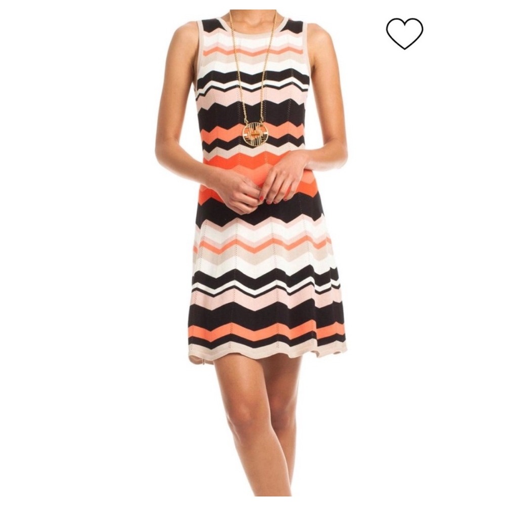 Trina Turk Newton style Chevron Zig Zag Knit Sleeveless Fit‎ Flare Dress Multi